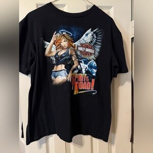 2013 MENS HARLEY DAVIDSON REBA PINUP GIRL ANGEL BLACK SHIRT LARGE PREOWNED
